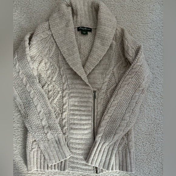 Cable Knit Eddie Bauer Sweater - oatmeal / ivory color - size S - Picture 2 of 8